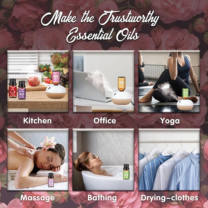 Floral Essential Oils Set for Diffusers & Candle Making - 6x10ml Natural Botanical Blends with Rose, Lavender, Lilac, Jasmine, Gardenia, Cherry Blossom Scents