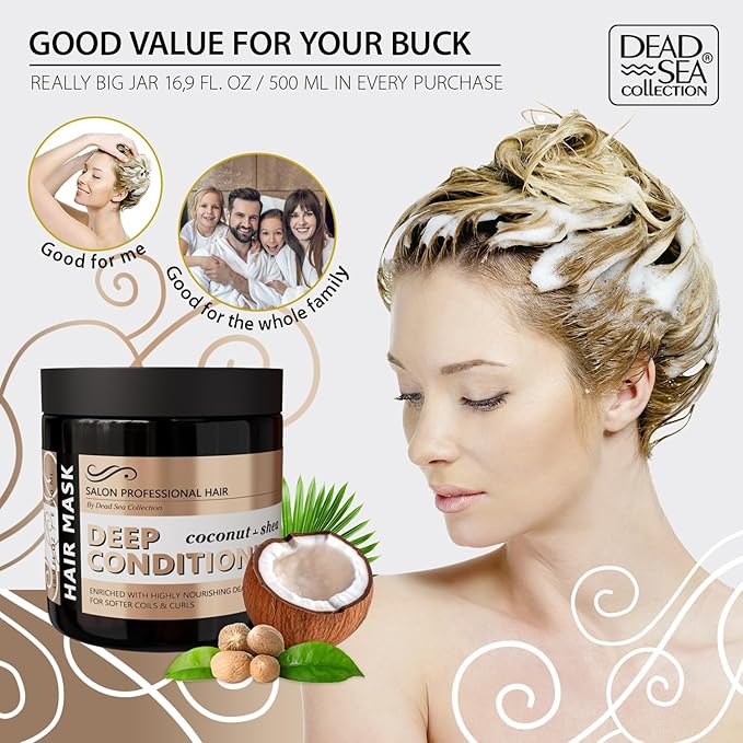 Dead Sea Collection Coconut & Shea Hair Mask - Repair, Strengthening and Hydrating for All Hair Types - with Nourishing Dead Sea Minerals and Coconut Oil - 16,9 Fl. Oz