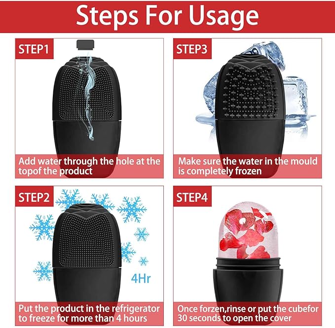 KOGITI Ice Mold for Face & Eye, Beauty Facial Roller, Puffiness Relief Massage Skin Care Tool, Ice Cube Holder (Brush-Black)