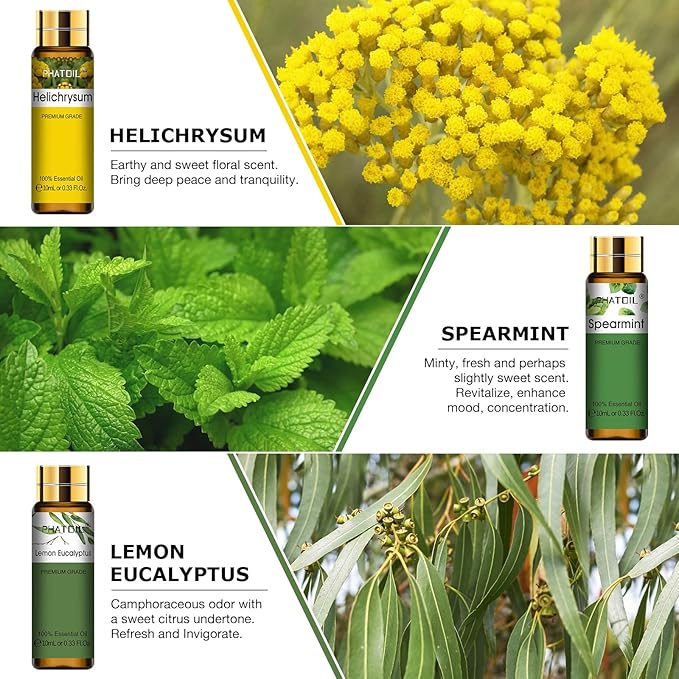Premium Essential Oil Set - 9x10ML Pure Essential Oils for Massage, Aromatherapy, Diffusers, DIY - 0.33FL.OZ/Bottle