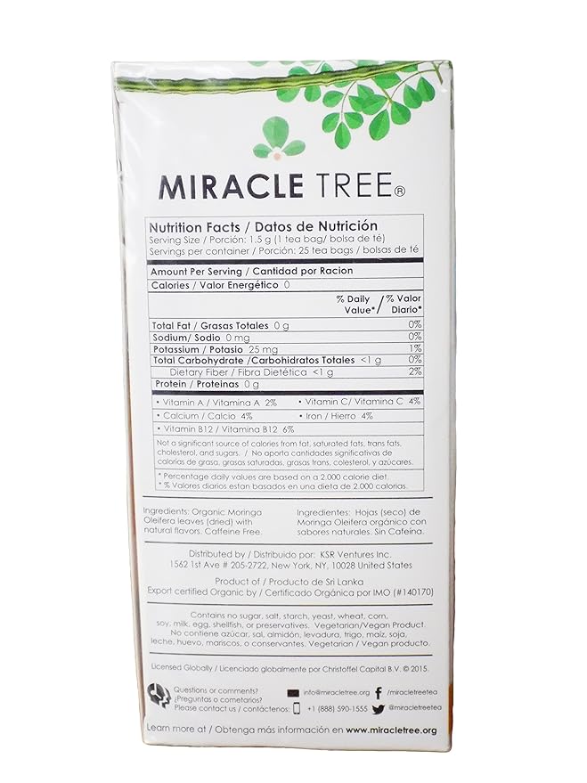 Miracle Tree - 6 Count of Organic Moringa Superfood Tea, 25 Individually Sealed Tea Bags, Lemon (Keto, Detox, Energy/Immunity Booster, Vegan, Gluten-Free, Organic, Non-GMO, Caffeine-Free)