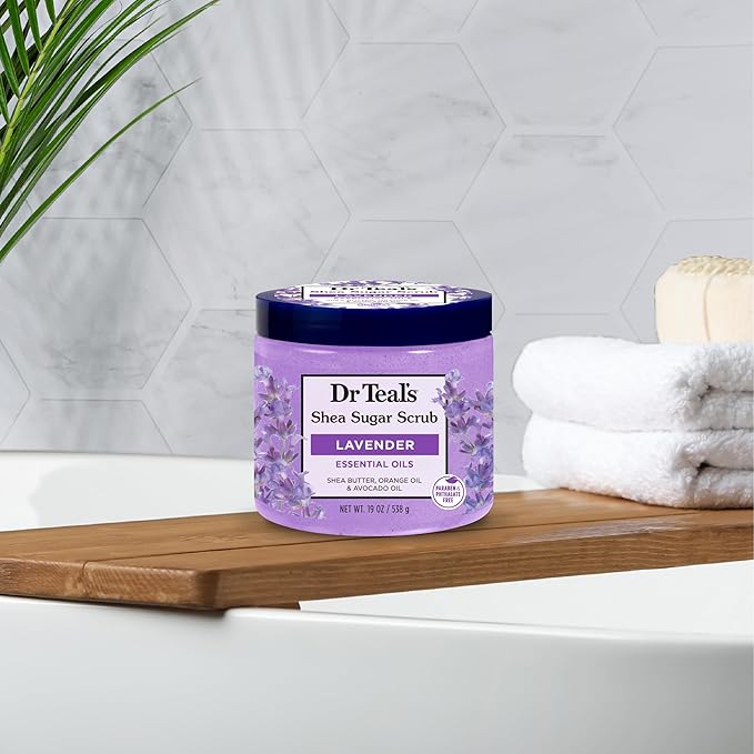 Dr Teal's Shea Sugar Scrub, Lavender Essential Oils, 19 oz (Pack of 3)