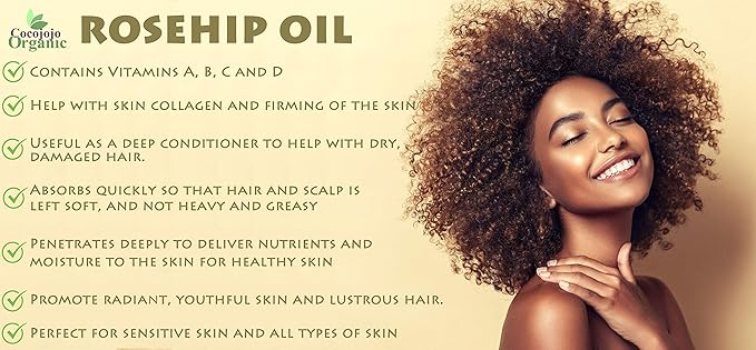 cocojojo Rosehip Oil for Face, Rose Oil for Face, Rose Hip Oil Organic for Face, Organic Rosehip Oil, 100% Pure Unrefined Cold Pressed All Natural for Hair Skin Face Body Nails Jojoba Oil - 8 Oz