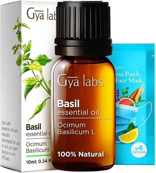 Gya Labs Basil Essential Oil for Diffusers - 0.34 Fl Oz - 100% Pure Natural Basil Oil for Skin, Massage, Fragrance & Candles Making Scent