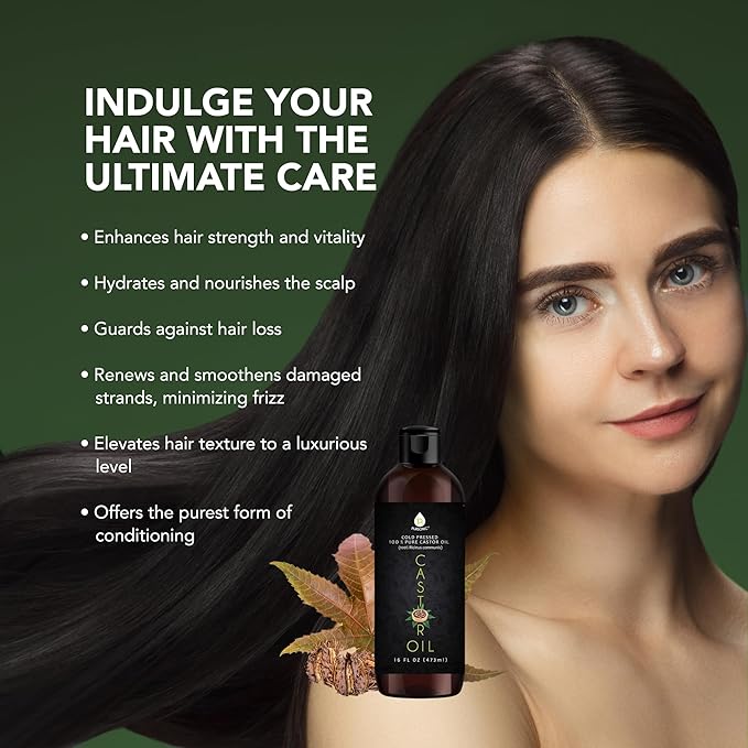 Pursonic Castor Oil (16oz) Cold-Pressed, 100% Pure, Hexane-Free Castor Oil-Moisturizing & Healing, For Dry Skin, Hair Growth - For Skin, Hair Care, Eyelashes