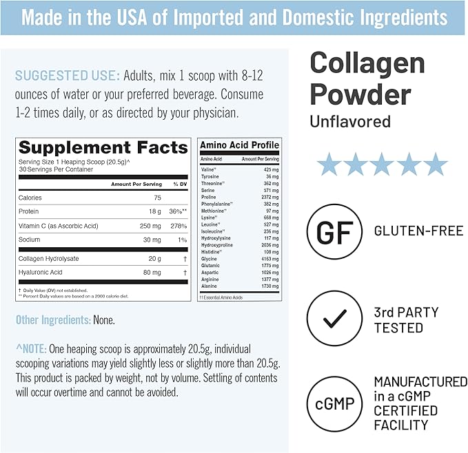 NatureWise Collagen Peptides Powder with Hyaluronic Acid and Vitamin C - Unflavored Collagen Peptides for Women & Men - Type I & III for Hair, Skin & Nails - Sugar, Gluten & Dairy Free - 30 Servings