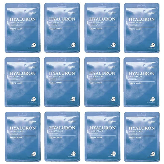 SKIN627 Bulk 12PK Face Masks Skincare, Korean Skincare, Facial Mask, Sheet Masks Korean (12PK Hyaluron with Squalane)