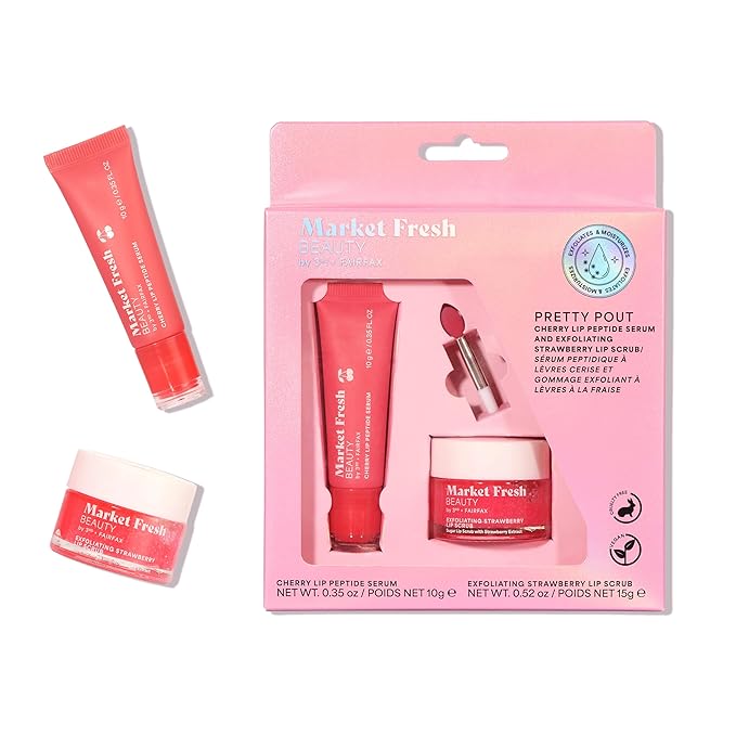 Pretty Pout Lip Kit – Exfoliating Strawberry Lip Scrub & Cherry Lip Peptide Serum | Hydrates, Smooths, and Revitalizes | Cruelty-Free & Clean Beauty
