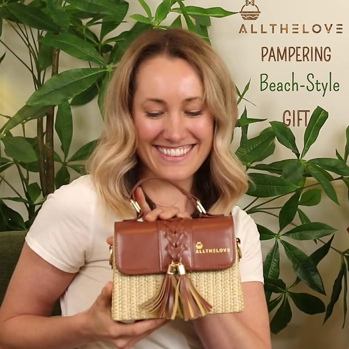 New Mom Spa Package – Luxury New Mom Care Set for Women with Chic Rattan Purse, Clickable Planner Download, Affirmation Cards, Hydrating Masks & Lotion – Thoughtful Gift for New Moms