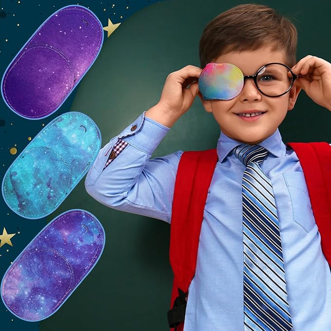 Newcotte 12 Pcs Eye Patch for Kids Toddler Reusable Adjustable Girls Boys Eyepatch for Glasses Left or Right Eye Patch, Assorted Patterns(Starry Sky)