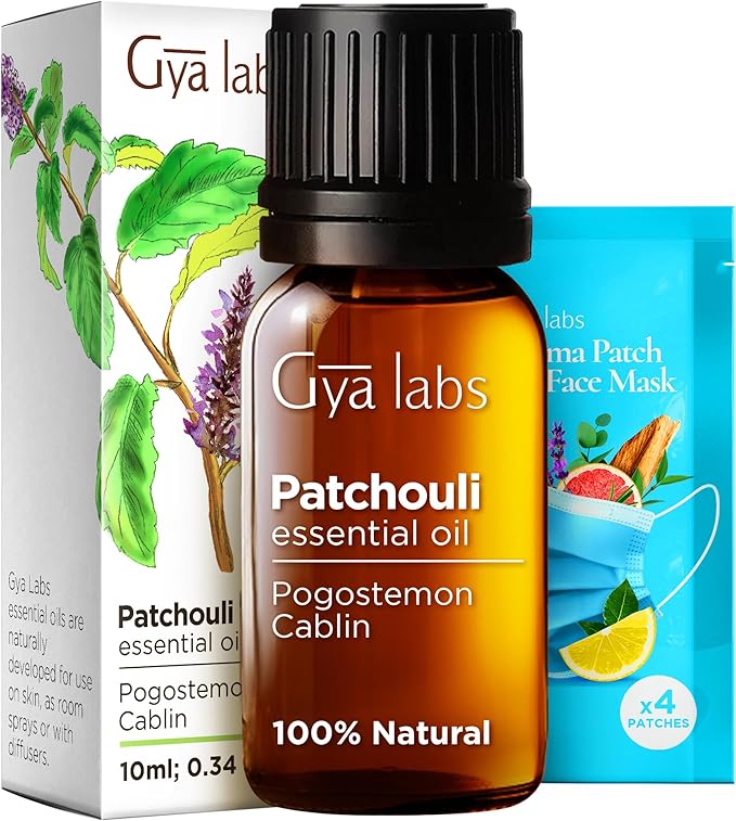 Gya Labs Patchouli Essential Oil for Skin & Diffsuer - 0.34 Fl Oz - 100% Pure Natural Patchouli Oil for Aromatherapy, Body, Perfume & Candle Making - Earthy & Spicy Scent