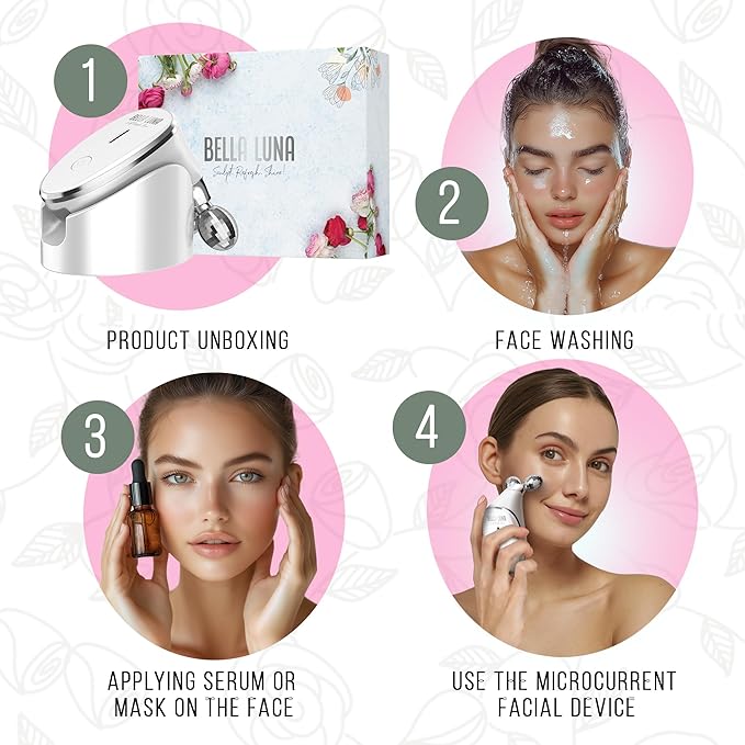 5-in-1 Microcurrent Facial Device for Face Tightening, Lifting & Wrinkle Reduction – Non-Invasive Anti Aging Tool, Jawline Shaper & Skin Lifting Face Sculpting Device for At-Home Skincare