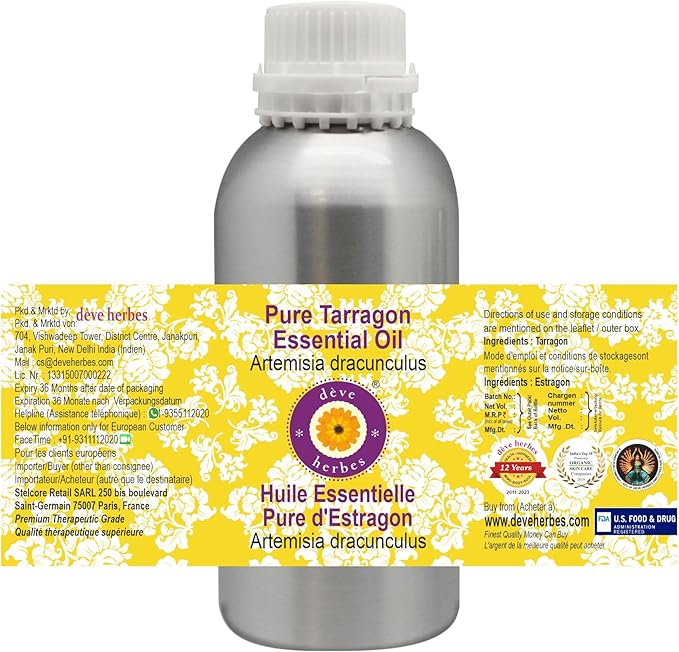 Deve Herbes Pure Tarragon Essential Oil (Artemisia Dracunculus) Steam Distilled 300ml (10 oz)
