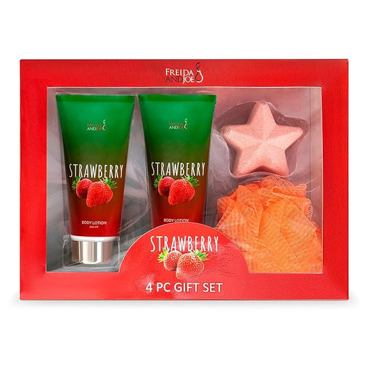 Strawberry Bath and Body Gift Set for Women - Luxurious Shower Pampering, Irresistible Strawberry Scent, Complete Body Skincare Collection