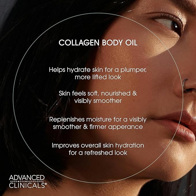 Advanced Clinicals Firming Collagen Body Oil Skin Care Moisturizer | Massage Body Oil | Tighten, Firm, & Hydrate Collagen Oil For Scars, Wrinkles, Crepey Skin, & Stretch Marks, 2-Pack