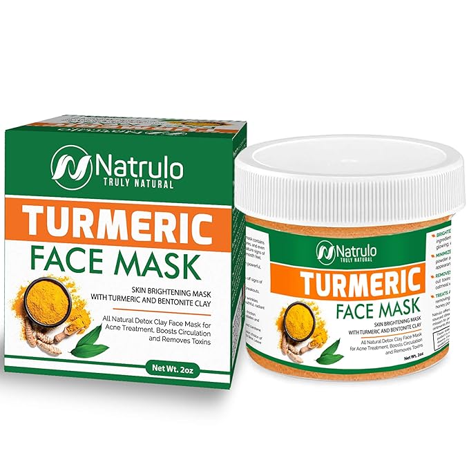 Natrulo Turmeric Face Mask - Skin Brightening Mask with Turmeric and Bentonite Clay - All-Natural Face Mask for Acne Treatment - Boosts Circulation and Removes Toxins - Turmeric Detox Clay Face Mask