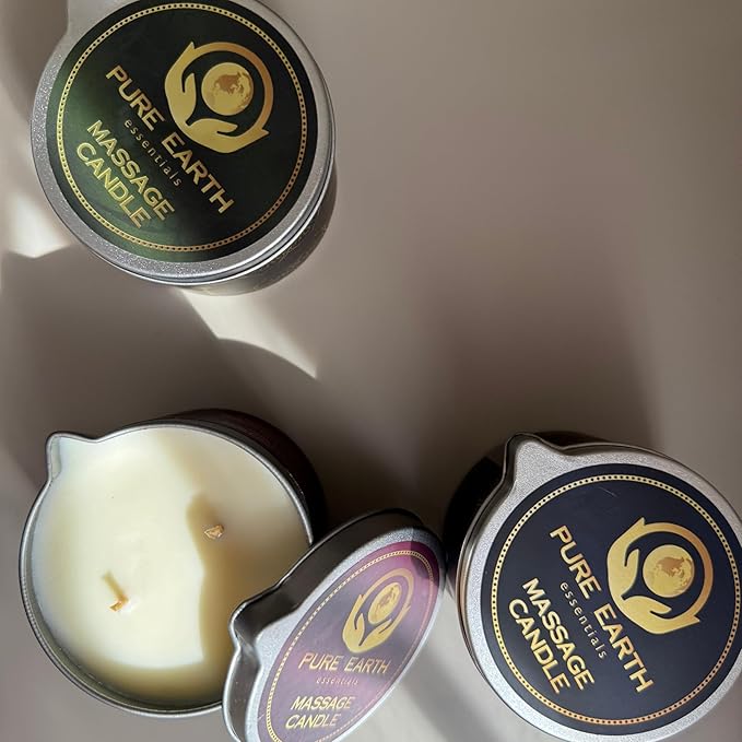 Tranquility Massage Candle - Valentines Gift, Skin Moisturizing Massage Oil Candles for Couples Date Night (160 Grams or 6 oz.) with Lavender, Geranium, Sandalwood - by PURE EARTH essentials