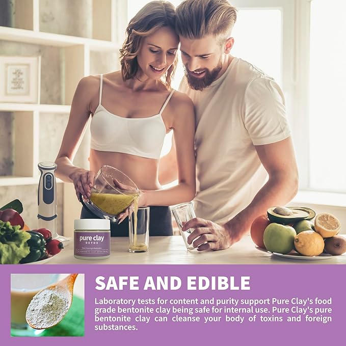 Food Grade Organic Calcium Bentonite Clay Powder, Internal and External Deep Cleansing, Daily Detox Drink, Face Mask, Body Mud, & Toothpaste - 16 oz