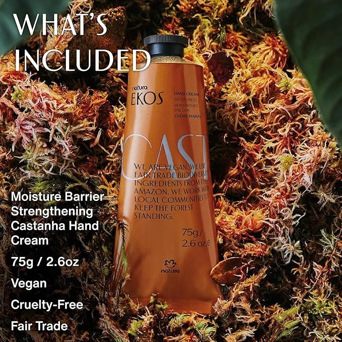 natura - Ekos Castanha (Brazil Nut) Hand Cream - Anti-Dryness Hand Balm - 24-Hour Deep Hydration Skin Moisturizer - Vegan Skin Care - Brazilian Beauty Secrets - Self Care & Body Care - 2.6oz (75g)