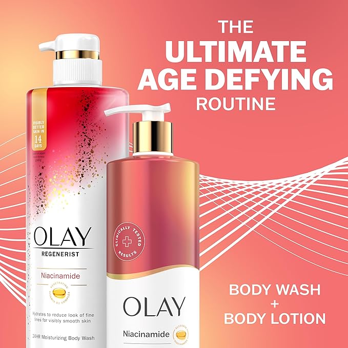 Olay Body Lotion for Women, Age Defying with Niacinamide Serum, Visibly Reduce Signs of Skin Aging, 24hr Moisture & Hydration, Fast Absorbing Formula, Vitamin B3 Complex, For All Skin Types, 17 fl oz