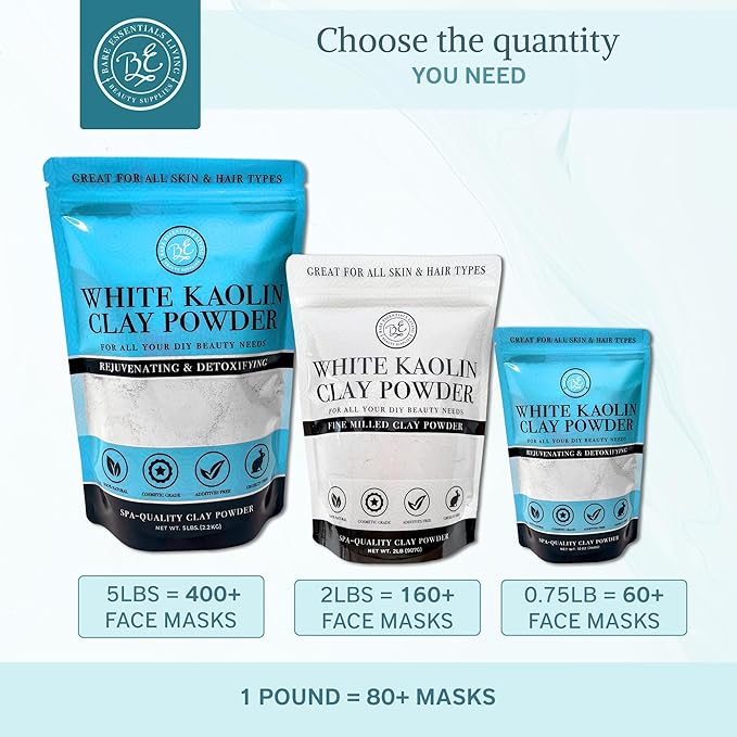 Bare Essentials Living - White Kaolin Clay Powder (5 lb) 100% Natural White Powdered Clay for Seed Bombs, White Clay Mask, DIY Spa, Soap, Bath Bomb, Deodorant, Can be Used as Kaolin Clay for Gardening