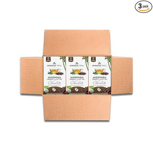 Miracle Tree - 3 Count of Organic Moringa Superfood Tea, 25 Individually Sealed Tea Bags, Chocolate (Keto, Detox, Energy/Immunity Booster, Vegan, Gluten-Free, Organic, Non-GMO, Caffeine-Free)
