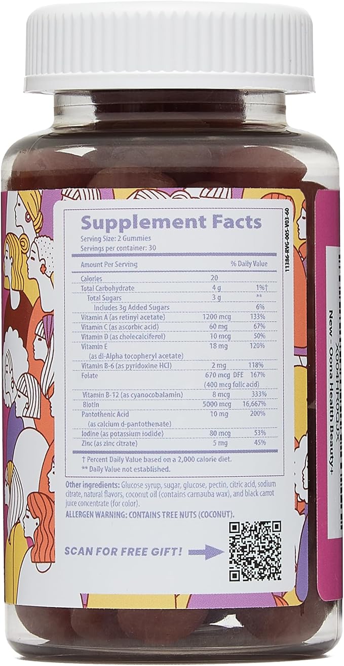 Beauty+ Hair Nails and Skin Vitamins - Biotin Gummies 5,000 Mcg - Folate - Vitamin B Complex B5, B6, B12 - Biotin Vitamins - Faster Hair Growth Gummies, Stronger Nails, Healthy Skin Care