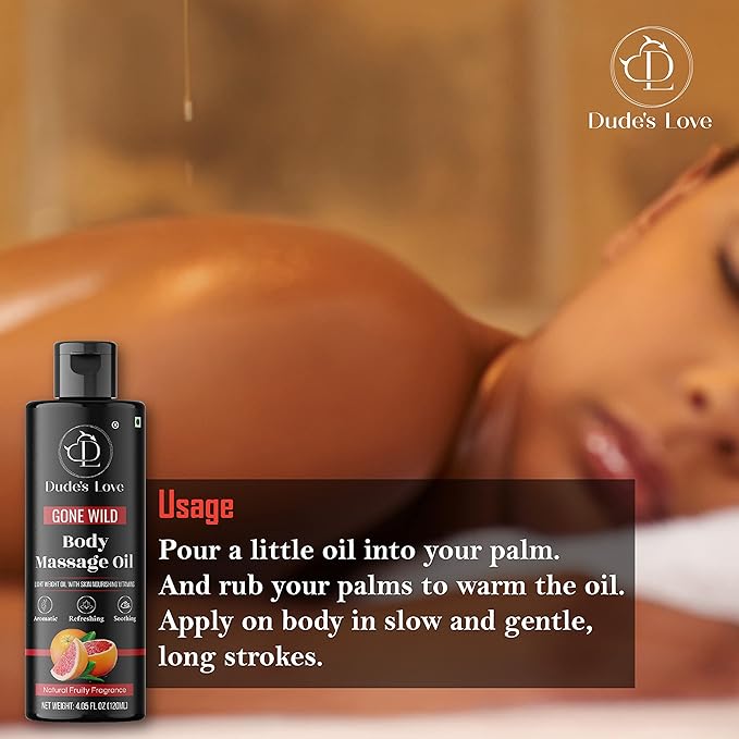 Organic - Grapefruit Full Edible Body Massage Oil - Refreshing, Calming | No Stain & Non-Sticky | with Fractionated Coconut Oil, Grapefruit & Lime Oil - 4.05 Fl Oz