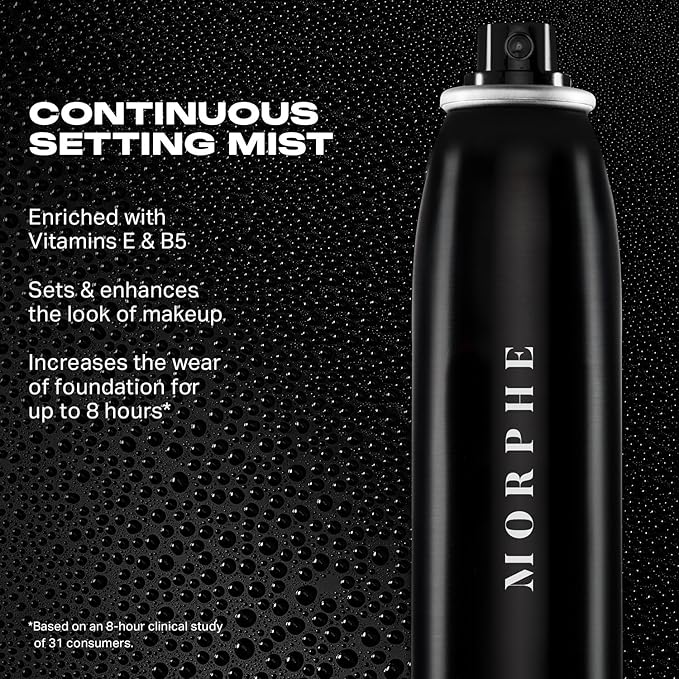 Morphe Mini Continuous Setting Mist - Micro-Fine, Travel Size Setting Spray for Makeup with a Natural Finish - Helps Makeup Resist Caking or Fading & Increases Wear of Foundation (1.3 oz)