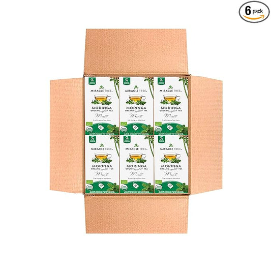 Miracle Tree - 6 Count of Organic Moringa Superfood Tea, 25 Individually Sealed Tea Bags, Mint (Keto, Detox, Energy/Immunity Booster, Vegan, Gluten-Free, Organic, Non-GMO, Caffeine-Free)