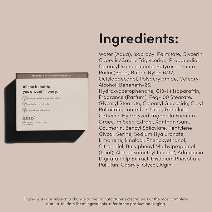 hims Goodnight Wrinkle Cream - Hydrating Men's Face Moisturizer with Hyaluronic Acid, Shea Butter & Caffeine - Reduces Wrinkles While You Sleep - 1 fl oz