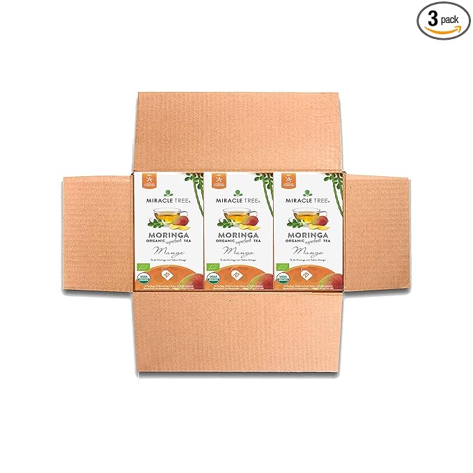 Miracle Tree - 3 Count of Organic Moringa Superfood Tea, 25 Individually Sealed Tea Bags, Mango (Keto, Detox, Energy/Immunity Booster, Vegan, Gluten-Free, Organic, Non-GMO, Caffeine-Free)