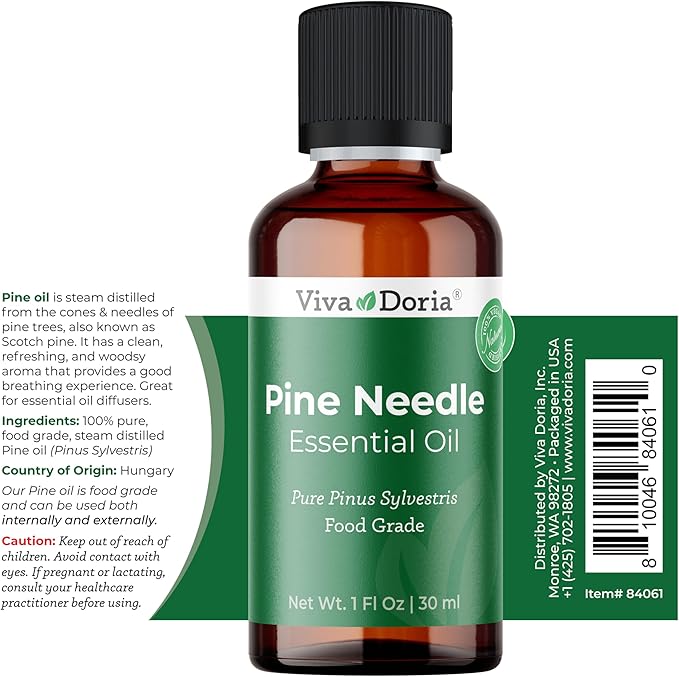 Viva Doria Pine Needle Essential Oil, 100% Pure, Natural, Pine Essential Oil, Undiluted, for Aromatherapy | Food Grade, 30 mL (1 Fluid Ounce)