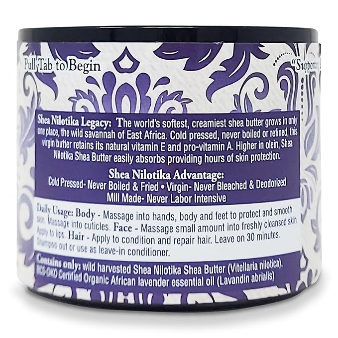 Shea Terra Organics 100% Organic Cold-Pressed Virgin Shea Butter – S. African Lavender | Natural Anti-Aging Daily Skin, Nails & Hair Cream to Soften & Rejuvenate Skin & Reduce Stretch Mark – 6 oz