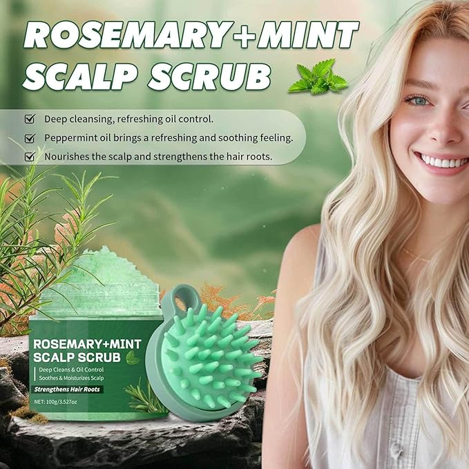 Scalp Scrub, Rosemary Mint Scalp Exfoliator Scrub with a Silicone Scalp Massager, Clarify and Remove Build Up, Deep Cleansing, Scalp Soothing, Reduce Oily Hair, Promotes Hair Growth