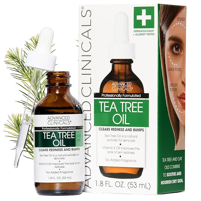 Advanced Clinicals Tea Tree Oil For Skin Facial Serum | Tea Tree Serum For Face With Vitamin E + Botanicals To Help Improve Appearance Of Large Pores & Skin Tone For Smoother Looking Skin, 1.8 Fl Oz