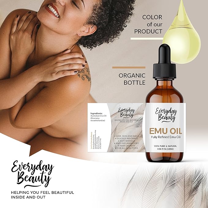 Pure Australian Emu Oil - All Natural 6X Refined for Face, Skin and Hair - Highly Effective Hydration for Sensitive Skin & Hair Growth Perfect for Scars & Blemishes - 4.06 Fl Oz Glass Bottle & Dropper