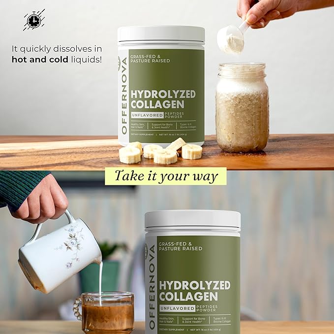 Hydrolyzed Collagen Peptides Powder - 100% Pure, Grass Fed & Unflavored for Women & Men – for Healthy Bones, Joints, Hair & Skin – Colageno Hidrolizado en Polvo Piel, Cabello y Articulaciones