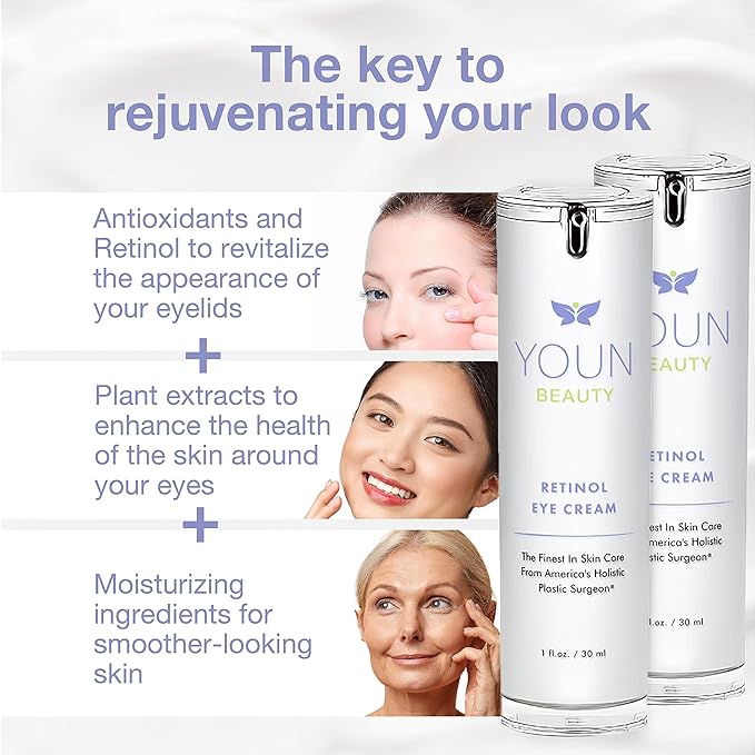 YOUN Beauty Retinol Eye Cream by Plastic Surgeon Dr. Anthony Youn | Paraben-Free Night Eye Cream with Liposomal Retinol & Hyaluronic Acid | Under Eye Cream for Hydration and Skin Firming, 1 Fl Oz