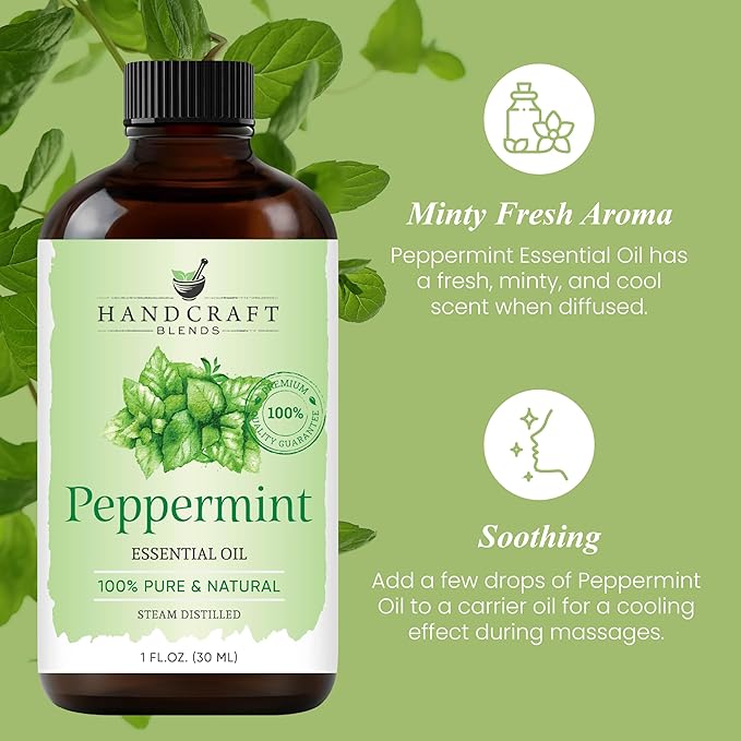 Handcraft Blends Peppermint Essential Oil - 1 Fl Oz - 100% Pure and Natural - Premium Grade Essential Oil for Diffuser and Aromatherapy