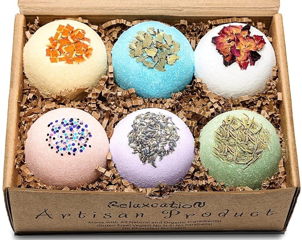 Handmade Organic Bath Bombs Gift Set For Women All Natural with Epsom Salt Relaxation Dead Sea Salt - Natural and Safe Bath Bombs Kit for Kids Her Mom Mother Grandma Girlfriend - Best Gifts Idea