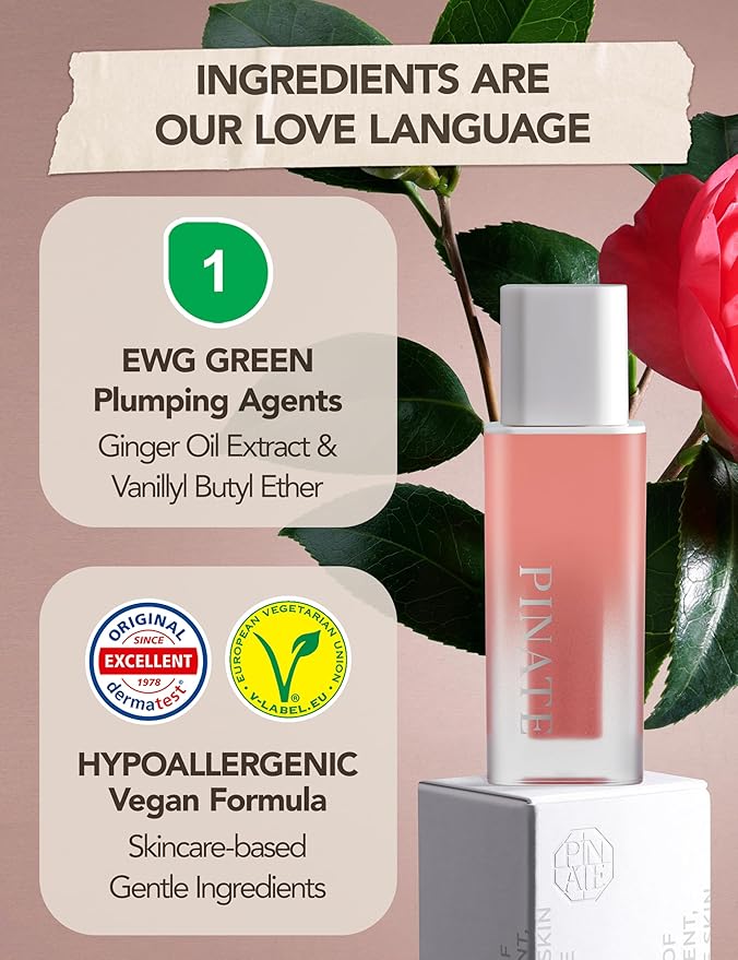 Natural Bloom Korean Lip Oil Serum 0.14 fl oz | Moisturizing Lip Booster Plumping Oil Tint Serum Enriched w/Camellia & Safflower Oils | Non-Irritating Color Changing Lip Oil (Pink Muhly)