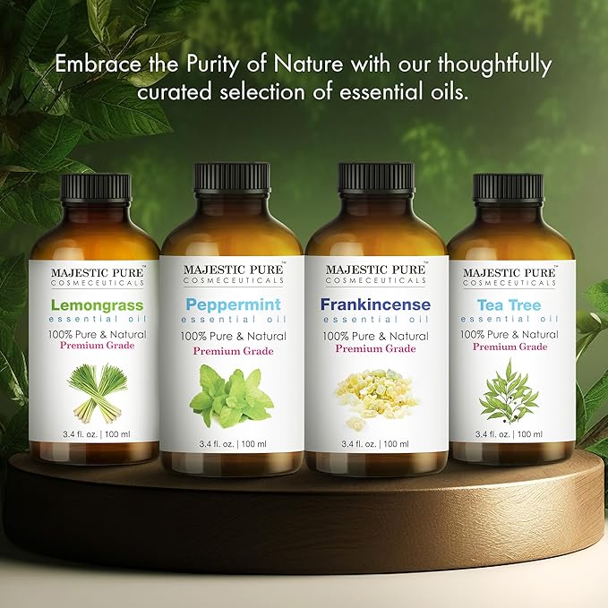 MAJESTIC PURE Tea Tree Essential Oil with Glass Dropper | 100% Pure and Natural Tea Tree Oil | Premium Grade Essential Oils for Diffusers, Skin, Aromatherapy, Massage | 3.4 Fl Oz (Pack of 2)