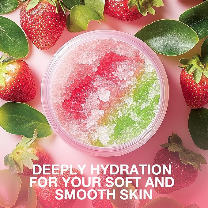Strawberry Sugar Scrub, Strawberry Body Scrub, Exfoliating Body Scrub for Smooth and Moisturized Skin, Natural Gifts for Women, 9.52oz