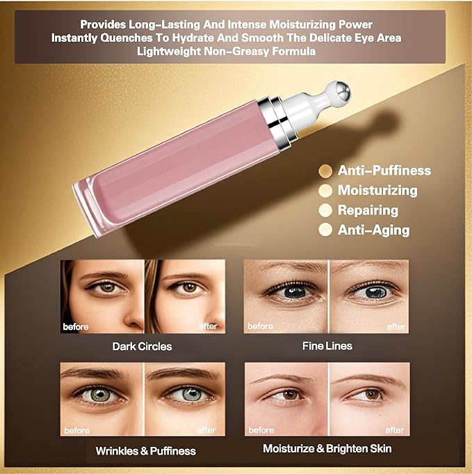 Eye Serum with 8% Caffeine 8% Retinol Hyaluronic Acid Niacinamide peptides for Puffy Bags Fine Lines Dark Circles Wrinkles, Under Eye Cream with 360° Roller Massage Ball, 0.5 fl. oz