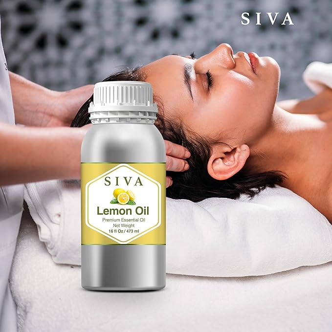 Siva Lemon Essential Oil - 16 Fl Oz – Natural Lemon Oil - for Diffuser, Face, Skin Care, Aromatherapy, Hair Care, Scalp and Body Massage