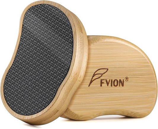 FVION Nano Glass Foot File with Bamboo Handle - Foot Scrubber Dead Skin Pumice Stone for Feet - The Ultimate Gentle Pedicure File Feet Callus Remover (Yellow)