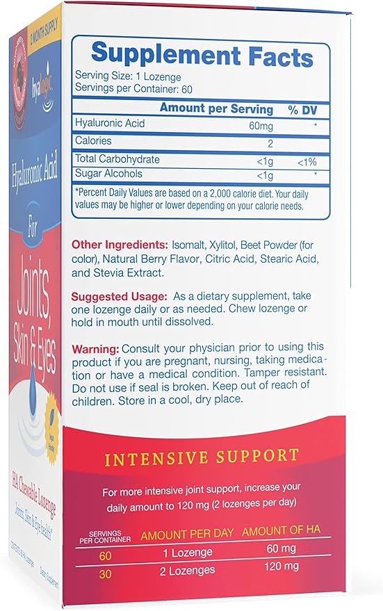 Hyalogic Hyaluronic Acid Chewable Lozenge - Chewable Tablets for Skin Care & Eyes – Vegan, Sugar-Free and Berry Favored Hyaluronic Acid Supplements (60 Count)
