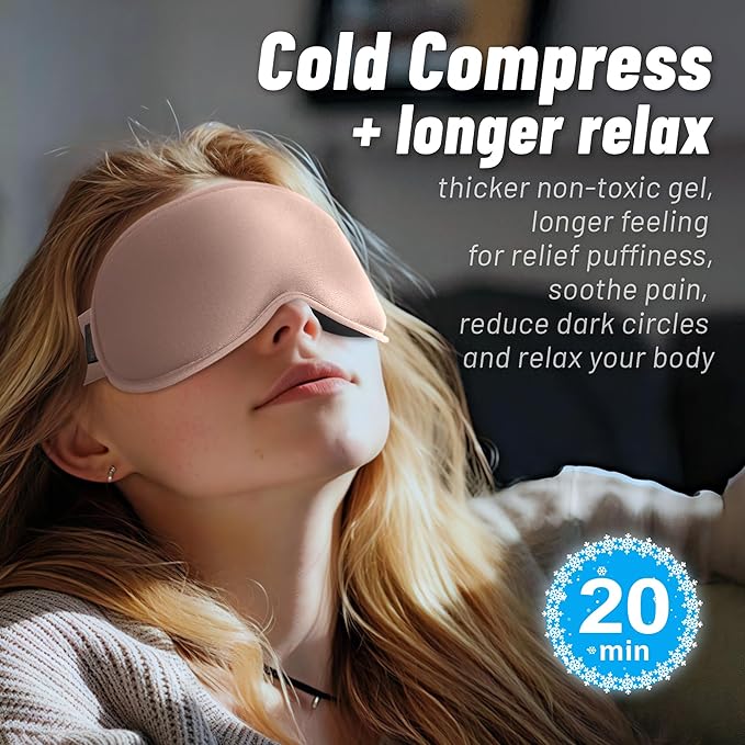 Cooling Gel 3D Sleep Eye Mask-Weighted Blackout Sleep Mask & Cold Compress for Dark Circles, Dry Eyes, and Puffiness - Comfortable, Eyelash-Friendly, Reusable for Relaxing Sleep-Pink
