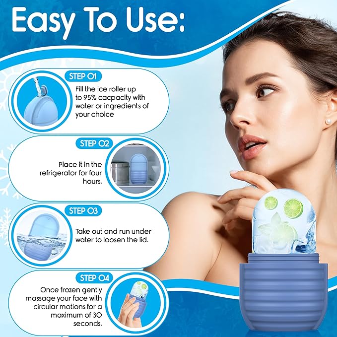 2Pcs Ice Roller for Face, Ice Face Roller, Reusable Silicone Ice Mold for Face, Facial Beauty Ice Roller Skin Care Tools for Shrink Pores Anti Wrinkle Reduce Puffiness (Blue + Pink)